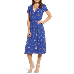 WAYF blue floral blouson midi dress, NEW, 2XL